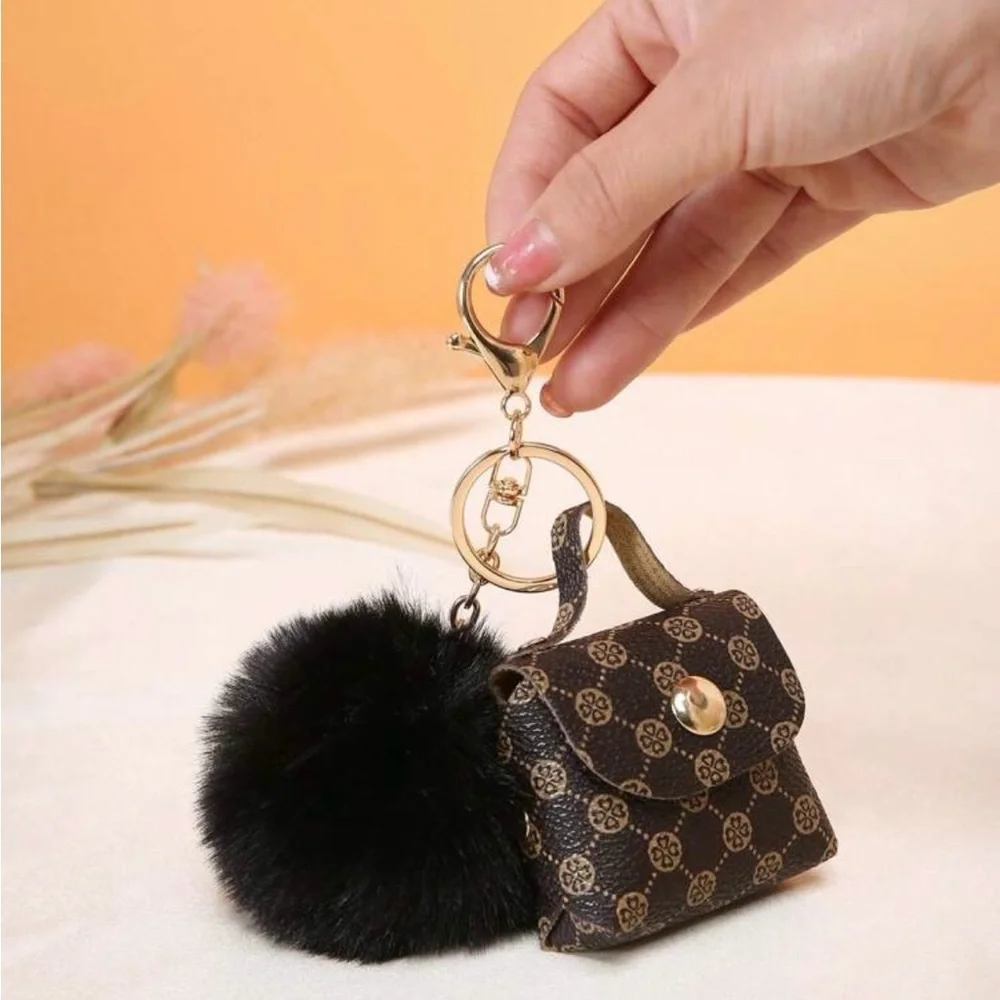 Monogram Bag Charm Pendant Keychain with Pom-Pom. New in Packaging! - Picture 3 of 9